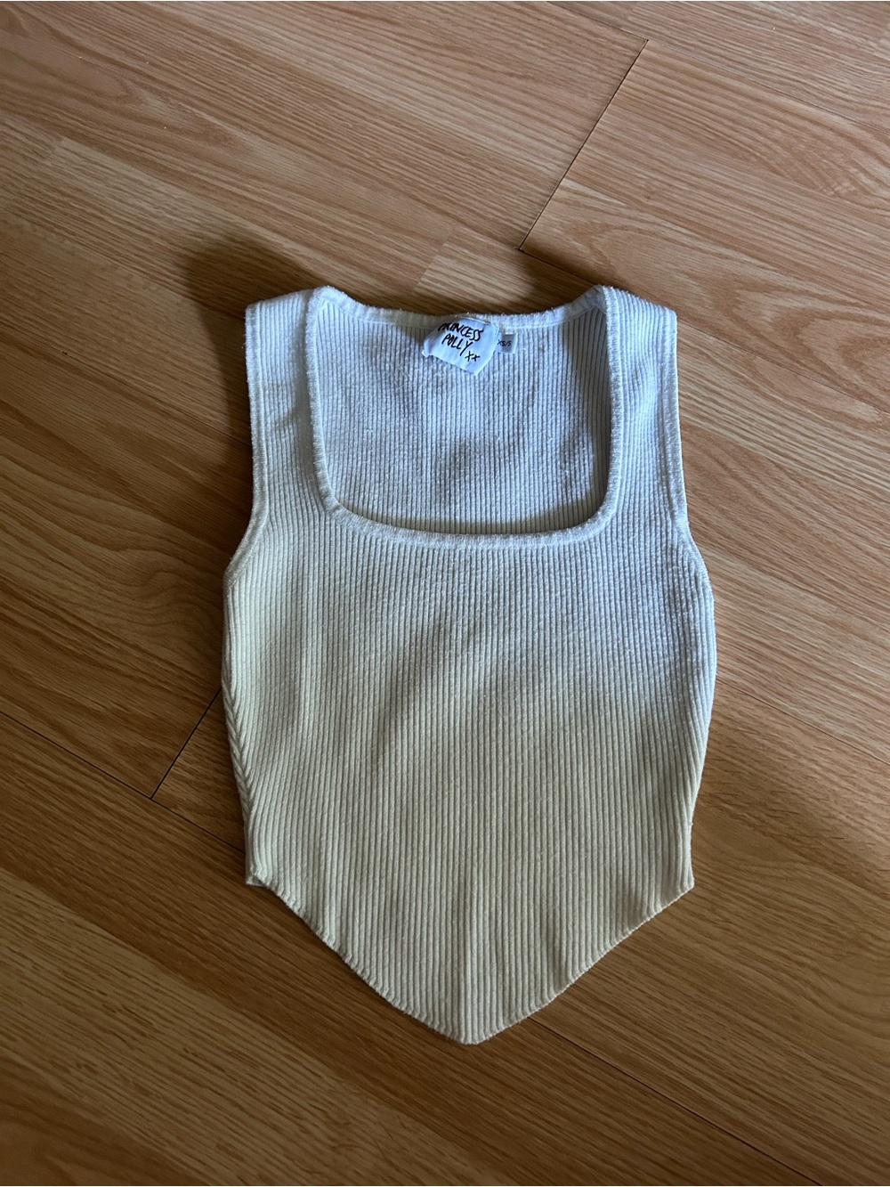 Princess Polly White Ribbed Knit Pointed Cropped Tank XS/S